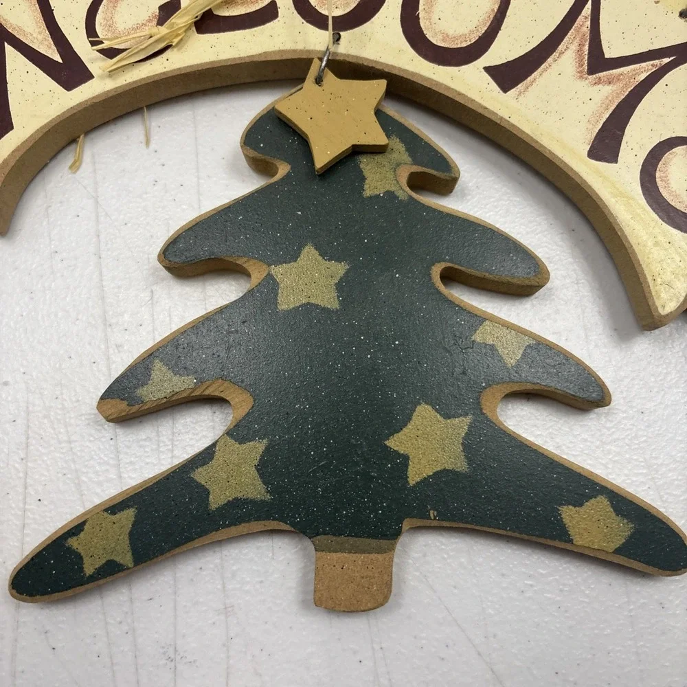 Welcome‎ Christmas Seasonal Pine Tree Rustic Wood Wall Hanging Decor Festive